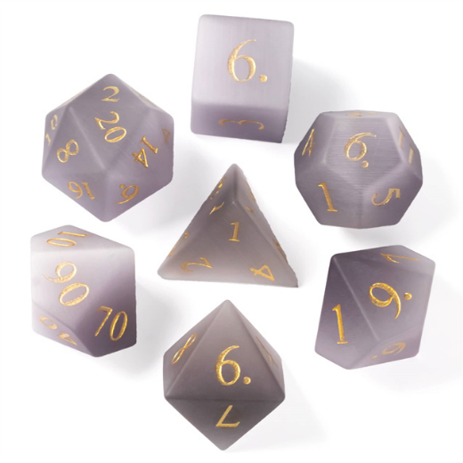 Frosted Cat's Eye Evening Mist - Gemstone Engraved with Gold Stone Dice Foam Brain Games