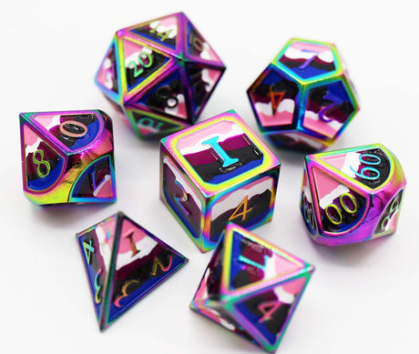 Genderfluid Pride Flag - Metal RPG Dice Set Metal Dice Foam Brain Games