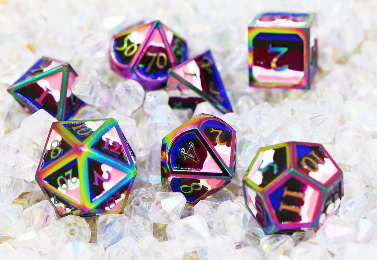 Genderfluid Pride Flag - Metal RPG Dice Set Metal Dice Foam Brain Games