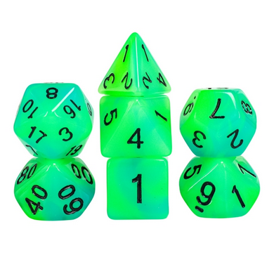 Glow in the Dark - Blue and Green RPG Dice Set Plastic Dice Foam Brain Games