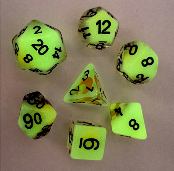 Glow in the Dark Moon and Star RPG Dice Set Plastic Dice Foam Brain Games