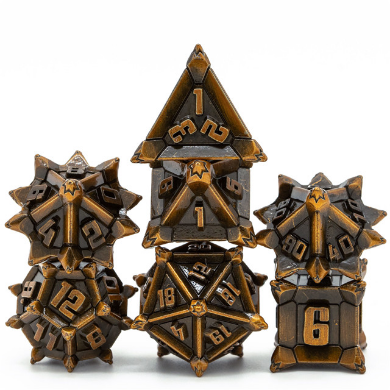 Warrior's Flail: Golden - Metal RPG Dice Set Metal Dice Foam Brain Games