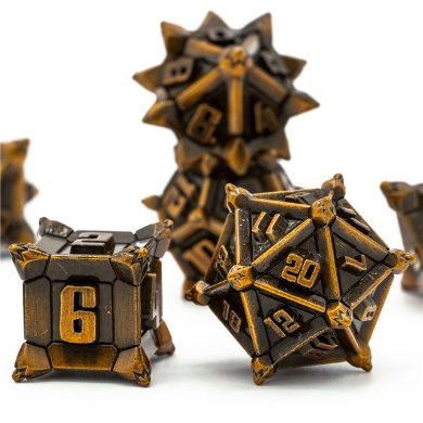 Warrior's Flail: Golden - Metal RPG Dice Set Metal Dice Foam Brain Games