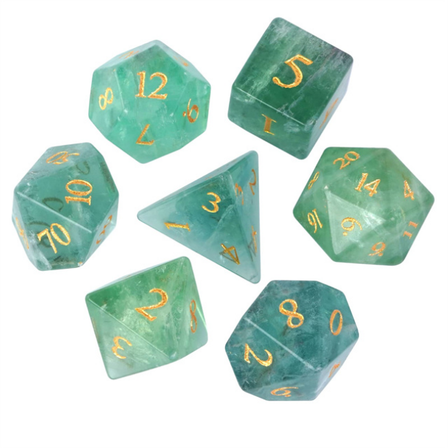 Green Amethyst Fluorite - Engraved with Gold Stone Dice Foam Brain Games