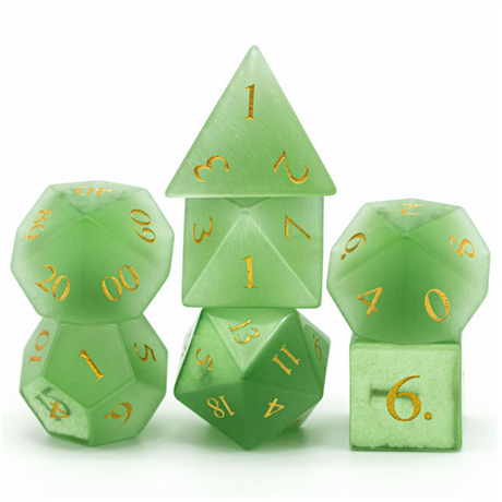 Cat's Eye Green - Gemstone Engraved with Gold Stone Dice Foam Brain Games