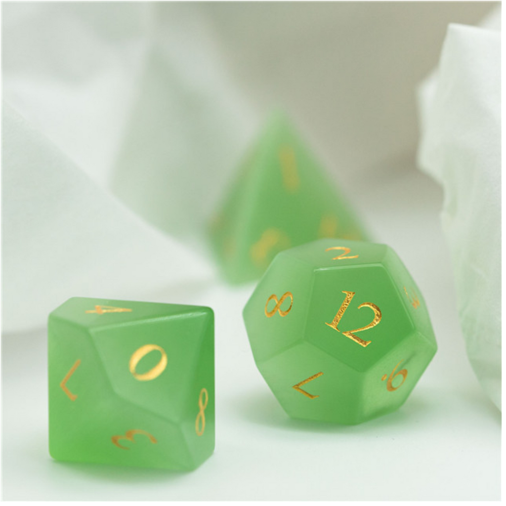 Cat's Eye Green - Gemstone Engraved with Gold Stone Dice Foam Brain Games