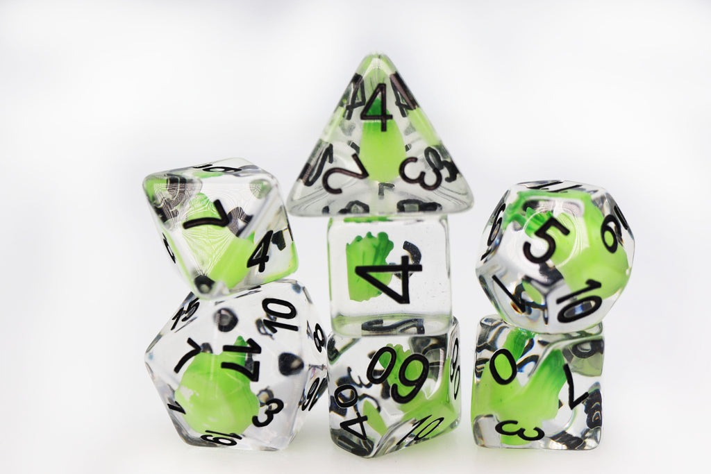 Acquisitions Inc Green Flame RPG Dice Set Plastic Dice Foam Brain Games