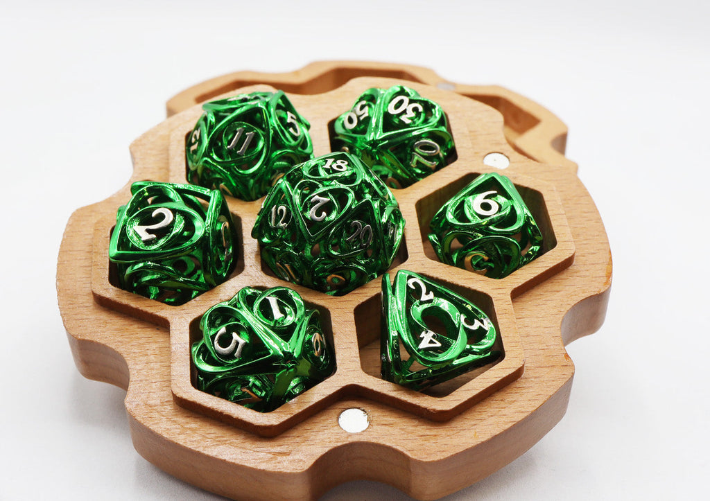 Hollow Hearts: Green - Metal RPG Dice Set Metal Dice Foam Brain Games