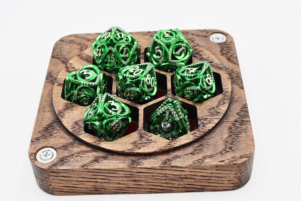 Hollow Hearts: Jeweled Green - Metal RPG Dice Set Metal Dice Foam Brain Games