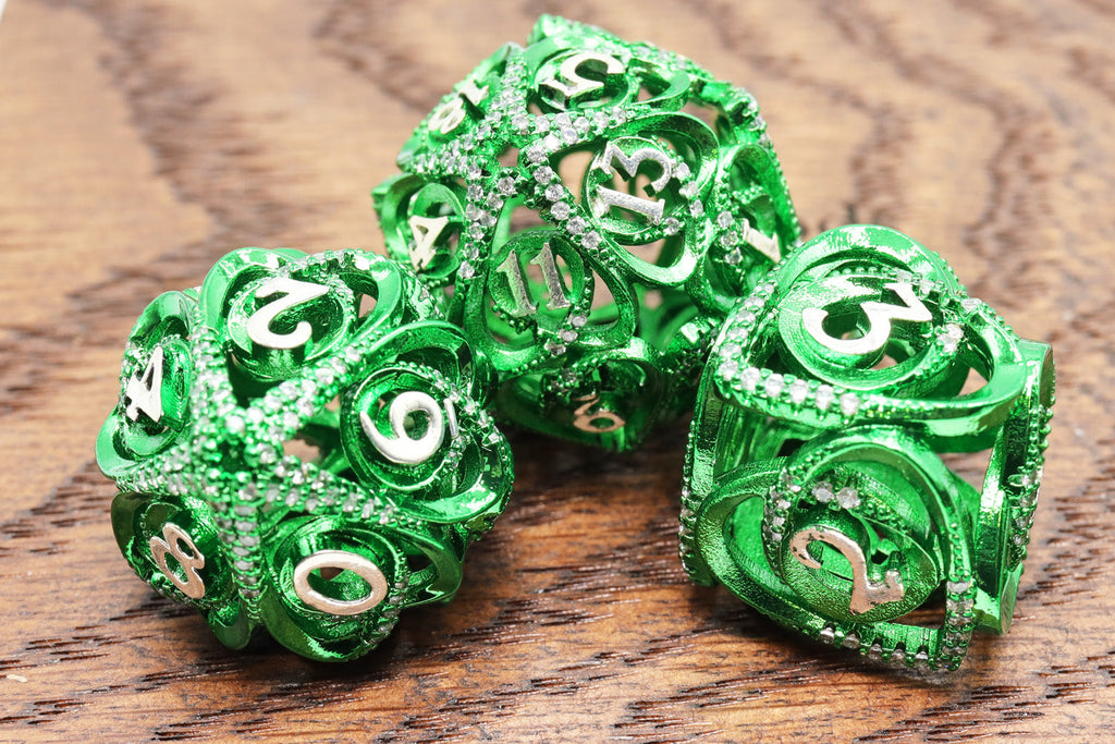 Hollow Hearts: Jeweled Green - Metal RPG Dice Set Metal Dice Foam Brain Games