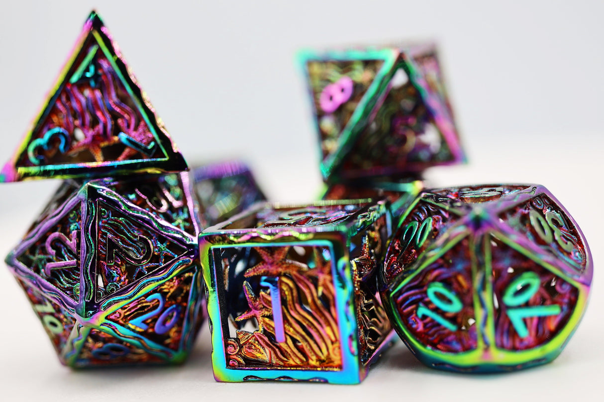 Seascape: Burnt Opal - Hollow Metal RPG Dice Set Metal Dice Foam Brain Games