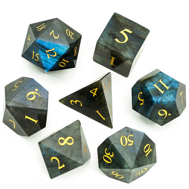 Labradorite - Gemstone Engraved with Gold Stone Dice Foam Brain Games