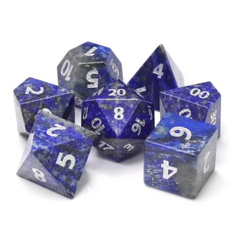 Lapis Lazuli - Gemstone Engraved with Silver Stone Dice Foam Brain Games