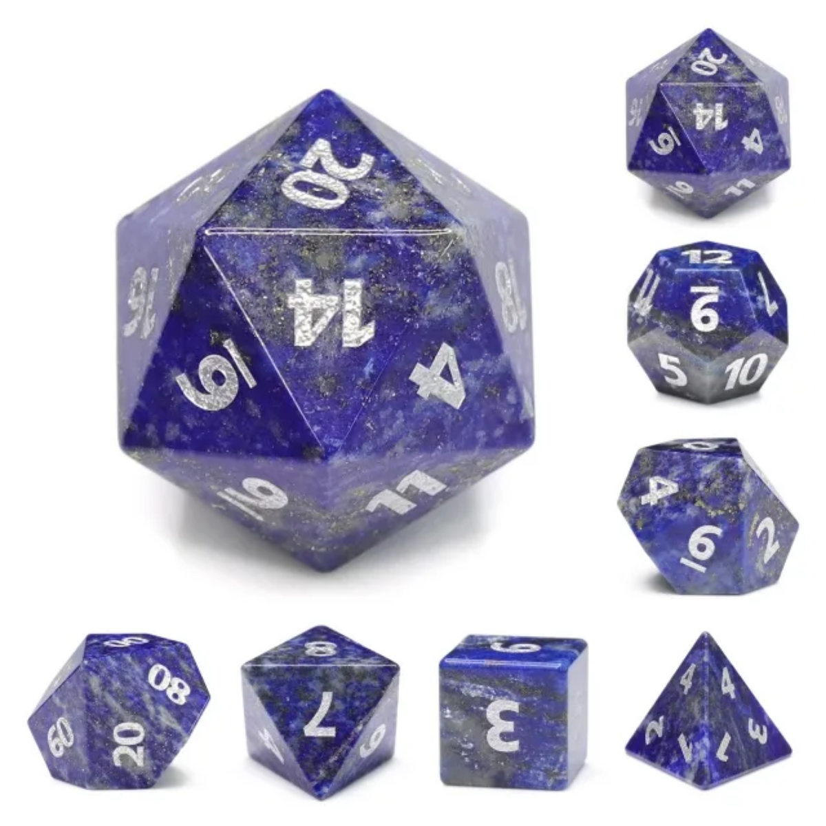 Lapis Lazuli - Gemstone Engraved with Silver Stone Dice Foam Brain Games