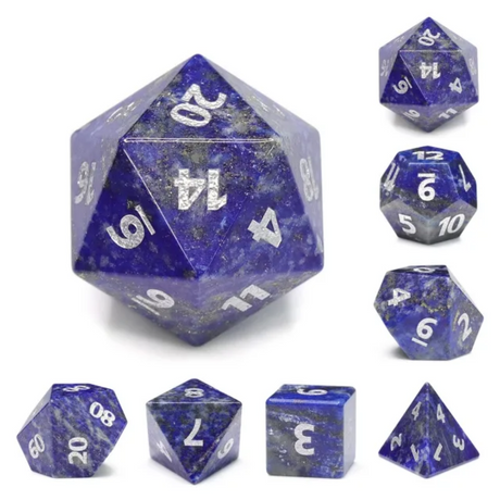 Lapis Lazuli - Gemstone Engraved with Silver Stone Dice Foam Brain Games