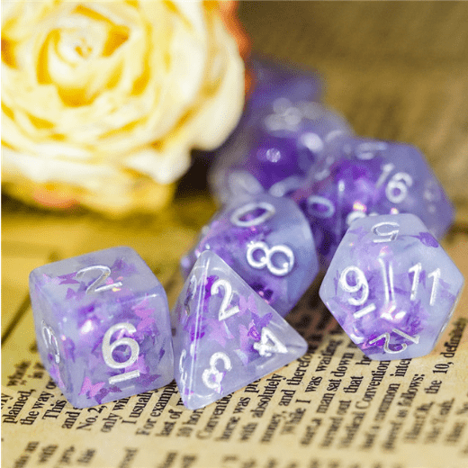 Lavender Butterfly RPG Dice Set Plastic Dice Foam Brain Games