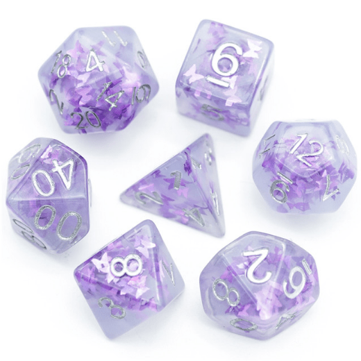 Lavender Butterfly RPG Dice Set Plastic Dice Foam Brain Games