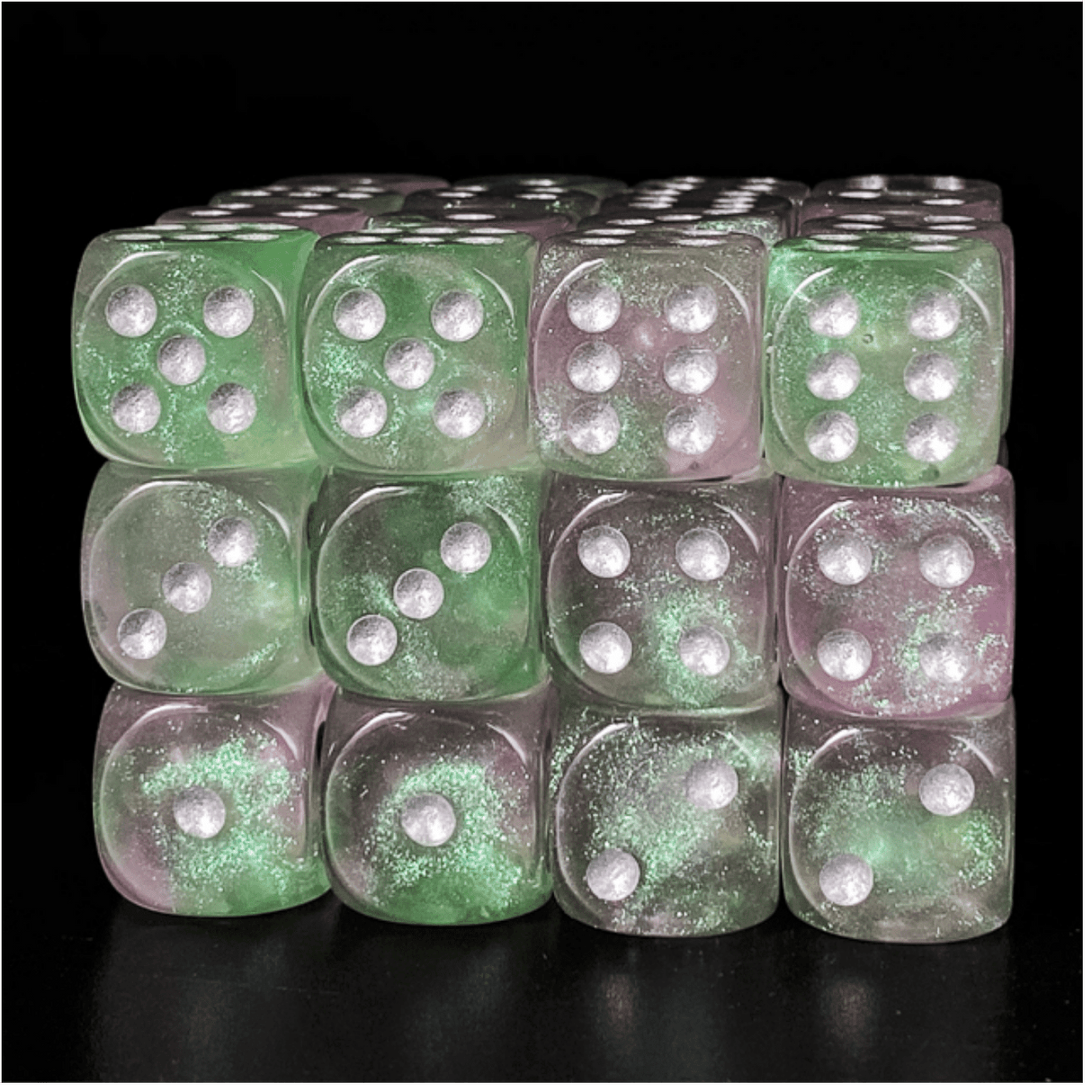 12 piece Pip D6s - Lavender Lilacs Plastic Dice Foam Brain Games