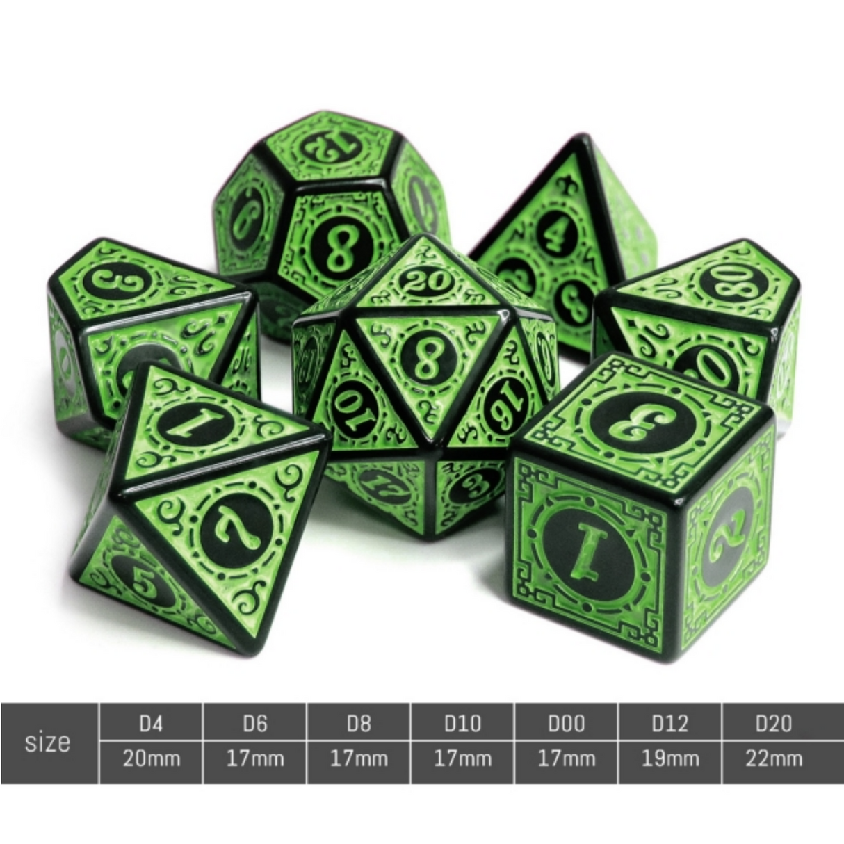 Magic Flame - Green RPG Dice Set Plastic Dice Foam Brain Games