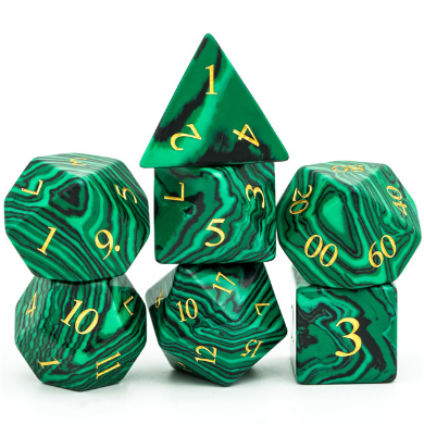 Malachite - Gemstone Engraved with Gold Stone Dice Foam Brain Games