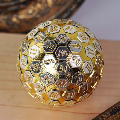 45mm Metal D100 - Gold & Silver Metal Dice Foam Brain Games