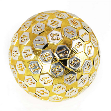 45mm Metal D100 - Gold & Silver Metal Dice Foam Brain Games