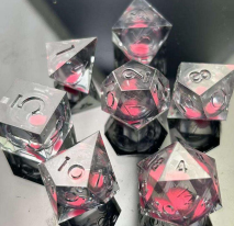 Sharp Edge Glow in the Dark Liquid Core RPG Dice Set - Midnight Rose Plastic Dice Foam Brain Games