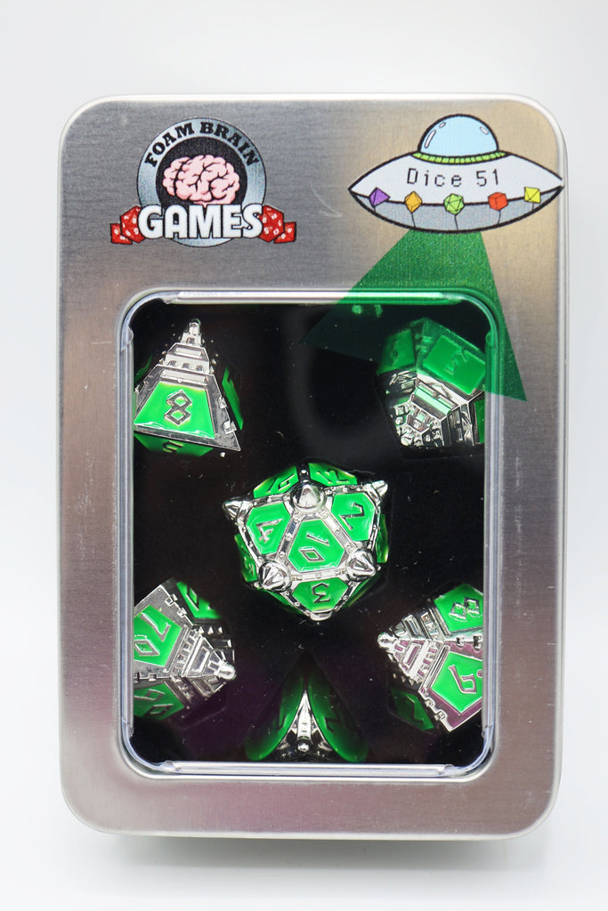 Dice 51: Neon Diamonds - Metal RPG Dice Set Metal Dice Foam Brain Games