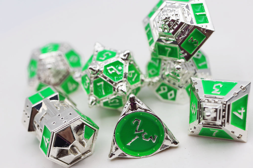 Dice 51: Neon Diamonds - Metal RPG Dice Set Metal Dice Foam Brain Games