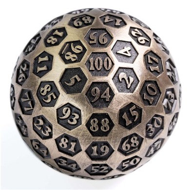 45mm Metal D100 - Inscribed Bronze Metal Dice Foam Brain Games