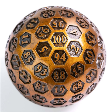 45mm Metal D100 - Inscribed Gold Metal Dice Foam Brain Games