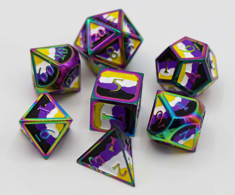 Nonbinary Pride Flag - Metal RPG Dice Set Metal Dice Foam Brain Games