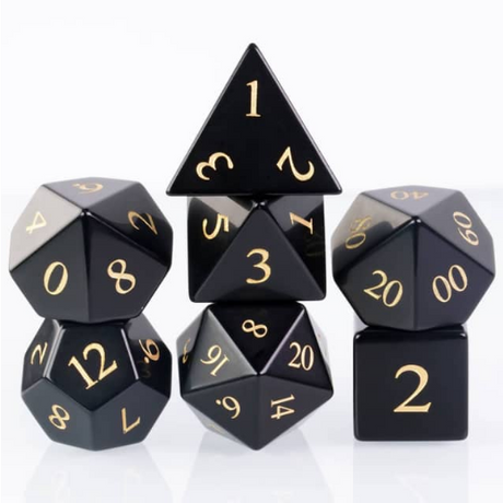 Obsidian - Engraved with Gold Stone Dice Foam Brain Games