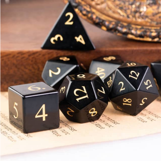 Obsidian - Engraved with Gold Stone Dice Foam Brain Games