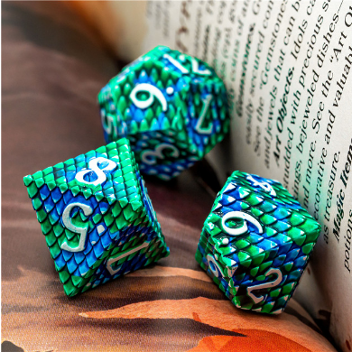 Dragon Scale: Ocean - Metal RPG Dice Set Metal Dice Foam Brain Games