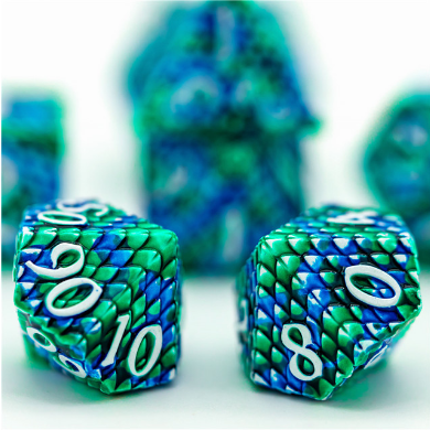 Dragon Scale: Ocean - Metal RPG Dice Set Metal Dice Foam Brain Games