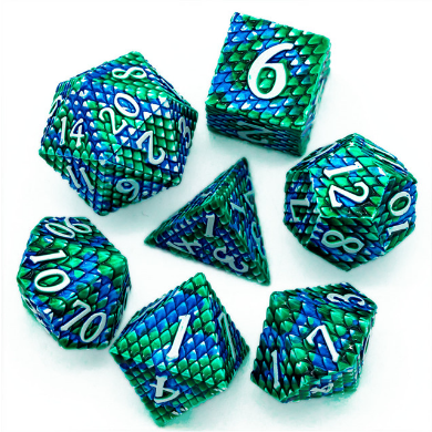 Dragon Scale: Ocean - Metal RPG Dice Set Metal Dice Foam Brain Games