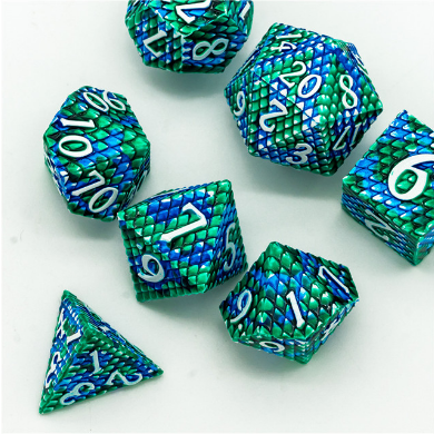 Dragon Scale: Ocean - Metal RPG Dice Set Metal Dice Foam Brain Games