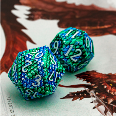 Dragon Scale: Ocean - Metal RPG Dice Set Metal Dice Foam Brain Games