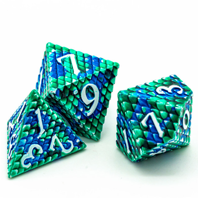 Dragon Scale: Ocean - Metal RPG Dice Set Metal Dice Foam Brain Games