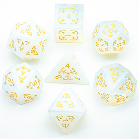 Opalite and Flourish - Gemstone Engraved with Gold Stone Dice Foam Brain Games
