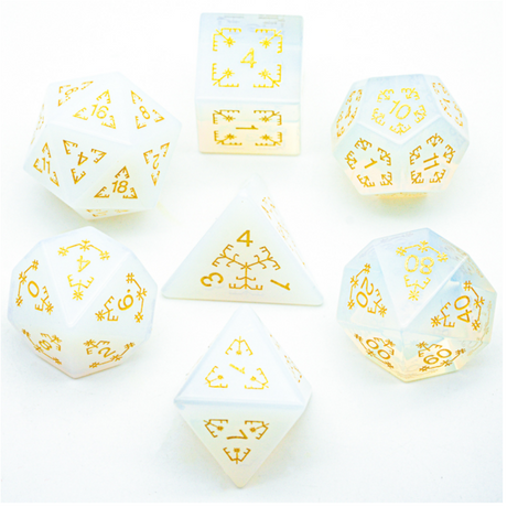 Opalite and Flourish - Gemstone Engraved with Gold Stone Dice Foam Brain Games