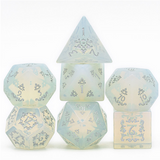 Opalite and Flourish - Gemstone Engraved with Silver Stone Dice Foam Brain Games