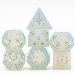 Opalite and Flourish - Gemstone Engraved with Silver Stone Dice Foam Brain Games