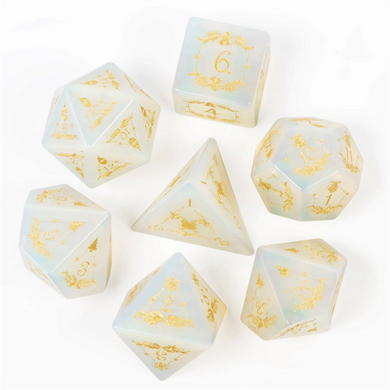 Opalite with Embellishment - Engraved with Gold Stone Dice Foam Brain Games