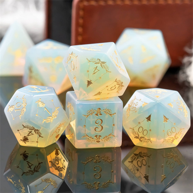 Opalite with Embellishment - Engraved with Gold Stone Dice Foam Brain Games