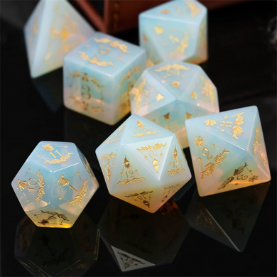 Opalite with Embellishment - Engraved with Gold Stone Dice Foam Brain Games