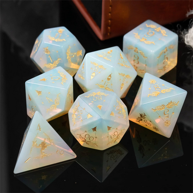 Opalite with Embellishment - Engraved with Gold Stone Dice Foam Brain Games