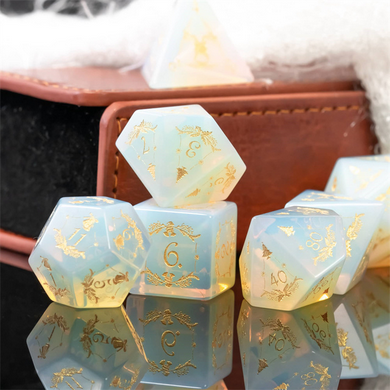 Opalite with Embellishment - Engraved with Gold Stone Dice Foam Brain Games