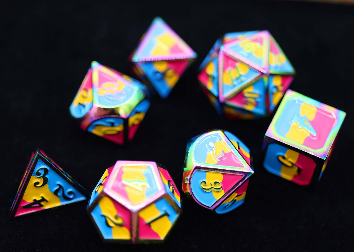 Pansexual Pride Flag - Metal RPG Dice Set Metal Dice Foam Brain Games